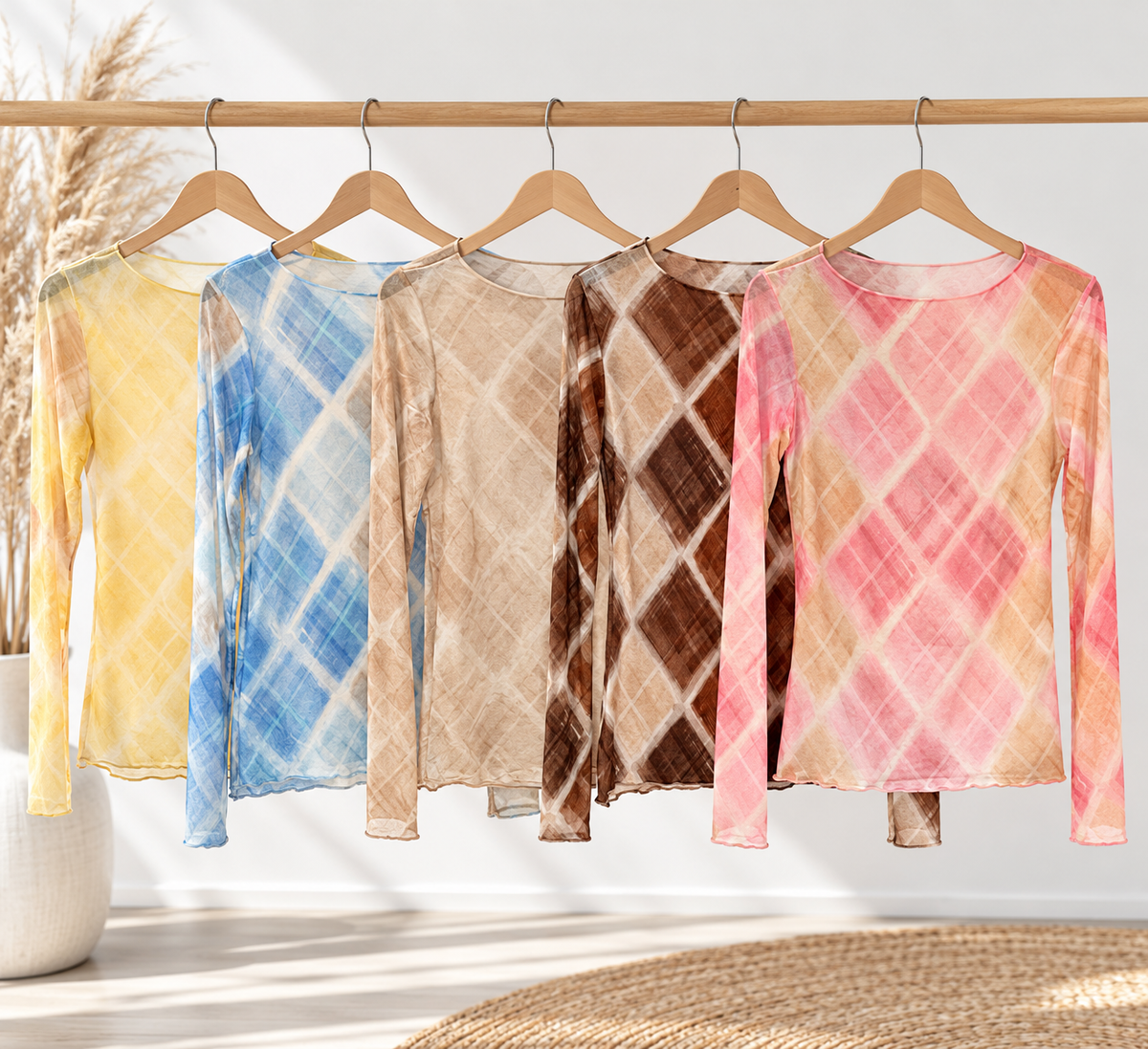 LONGSHIRT leicht Transparent / 5 Farben Rauten