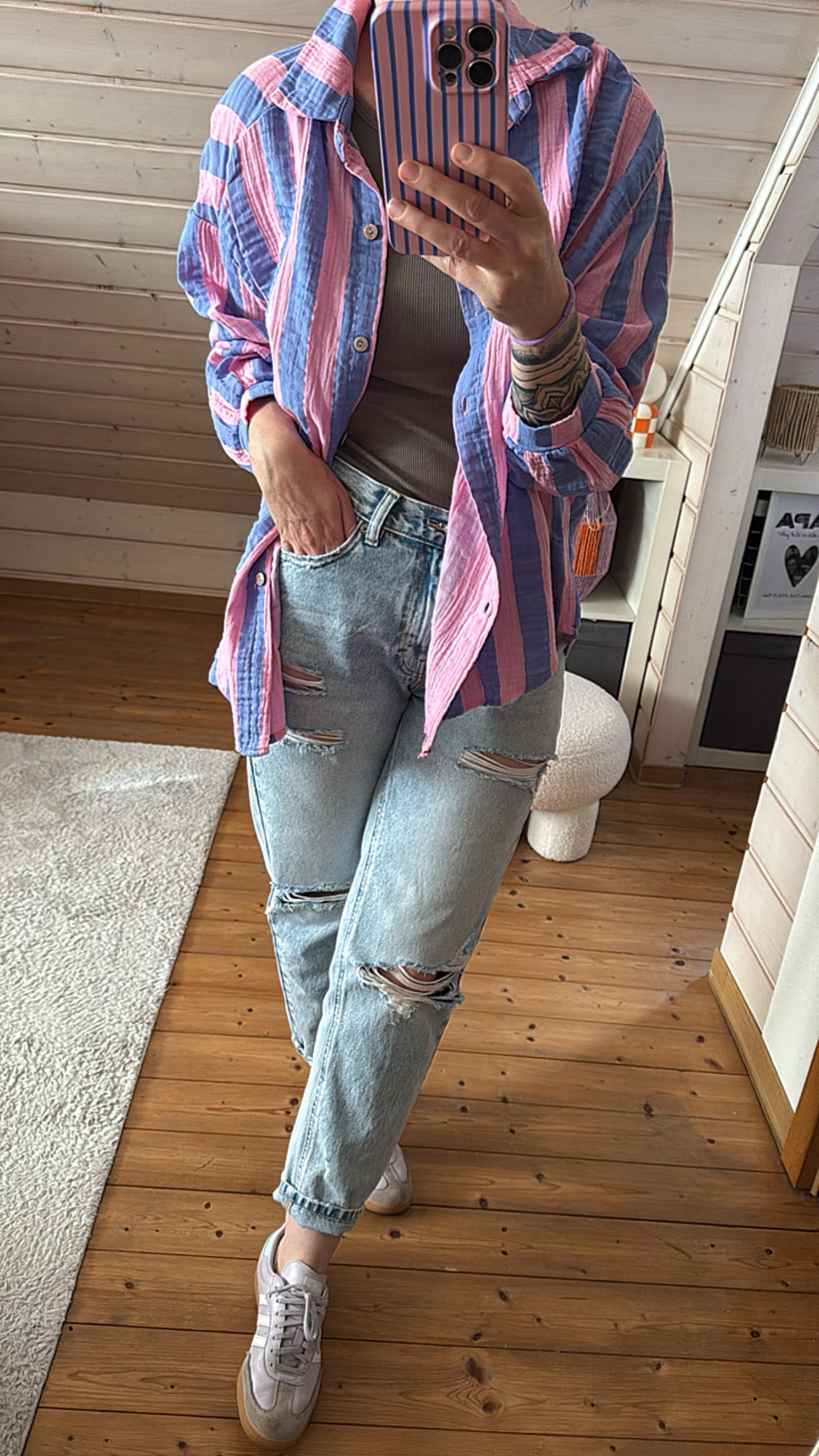 Musselin Bluse Onesize STRIPES %