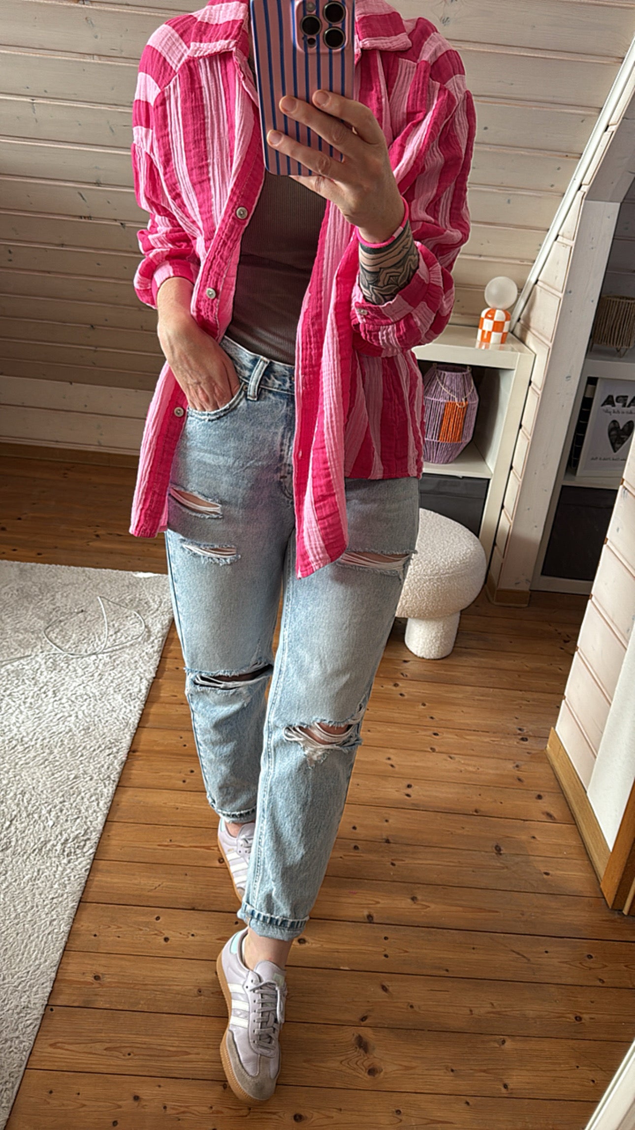 Musselin Bluse Onesize STRIPES %