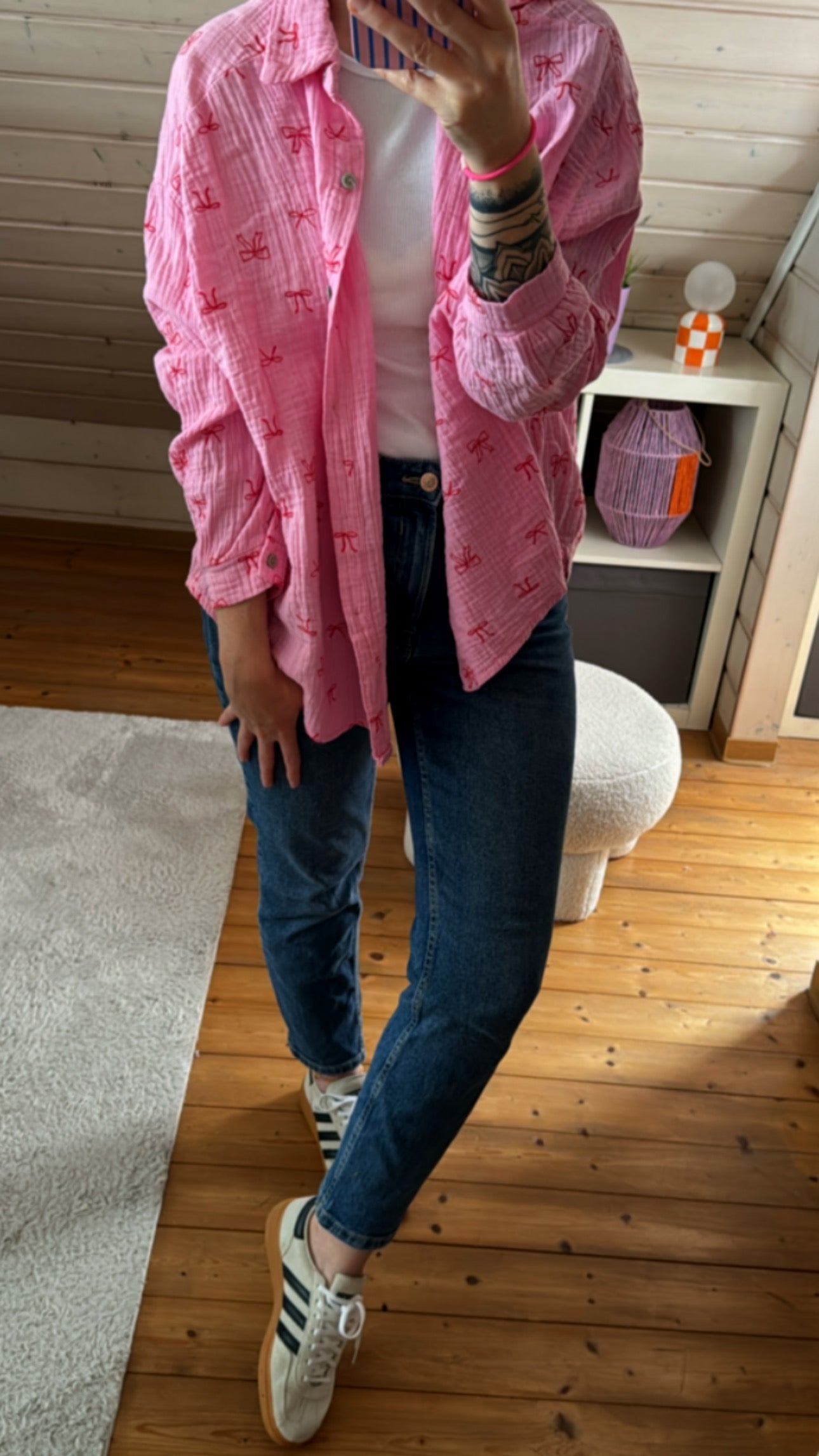 Musselin Bluse Onesize SCHLEIFEN %