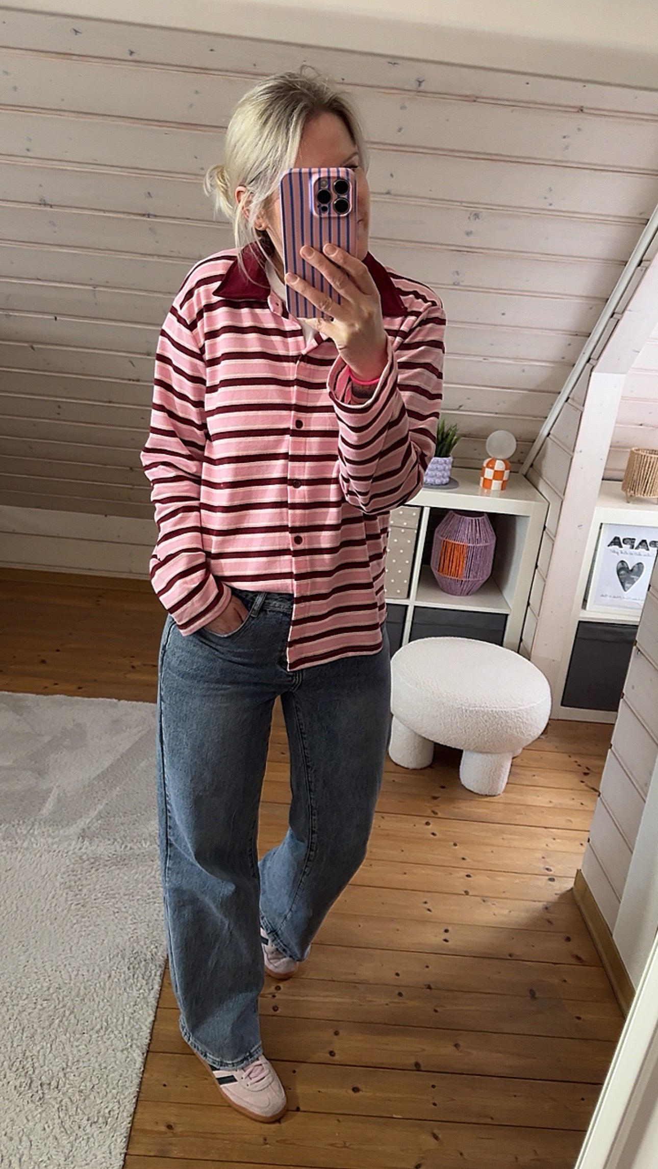 Streifen LONGSHIRT Kragen & Knöpfe / SWEATER leicht