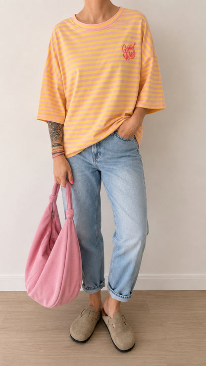 Streifen T-SHIRT PREMIUM GOOD VIBES French Terry 5 FARBEN