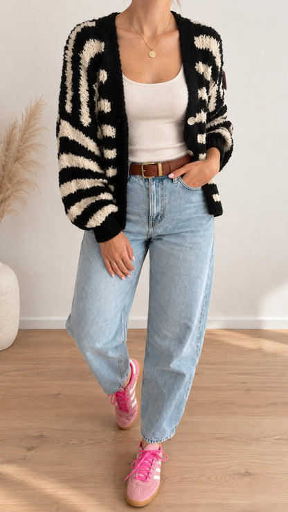Cardigan Strickjacke Bouclé Streifen Onsesize