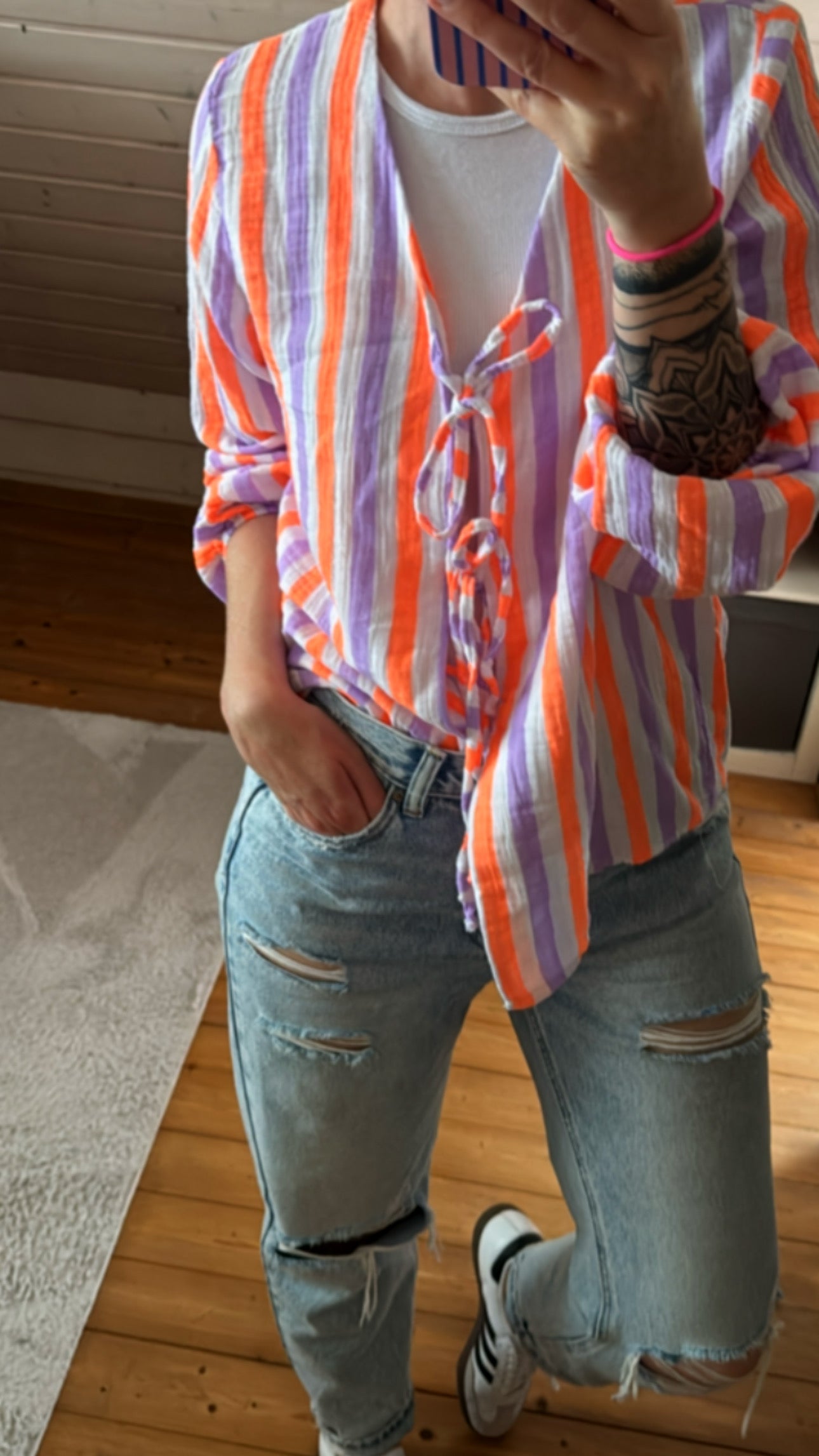 Musselin Bluse Tunika Onesize Streifen