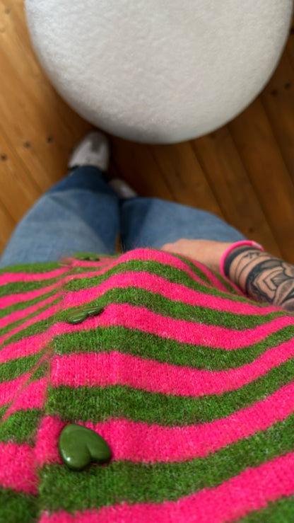 Strickjacke Cadigan STRIPES Herz Knöpfe