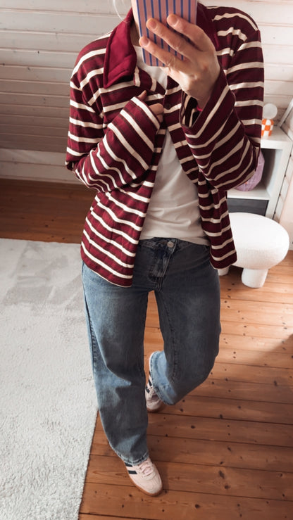 Streifen LONGSHIRT Kragen & Knöpfe / SWEATER leicht