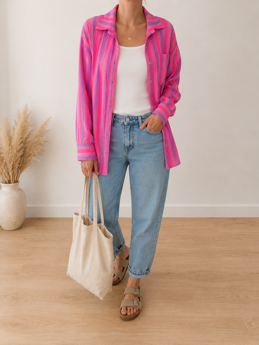 Musselin Bluse Onesize STREIFEN