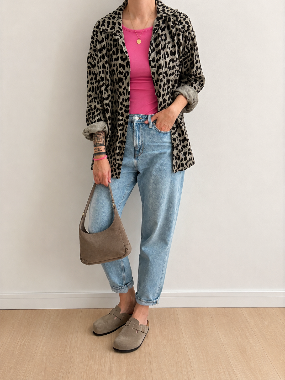 Musselin Bluse Onesize LEO langarm