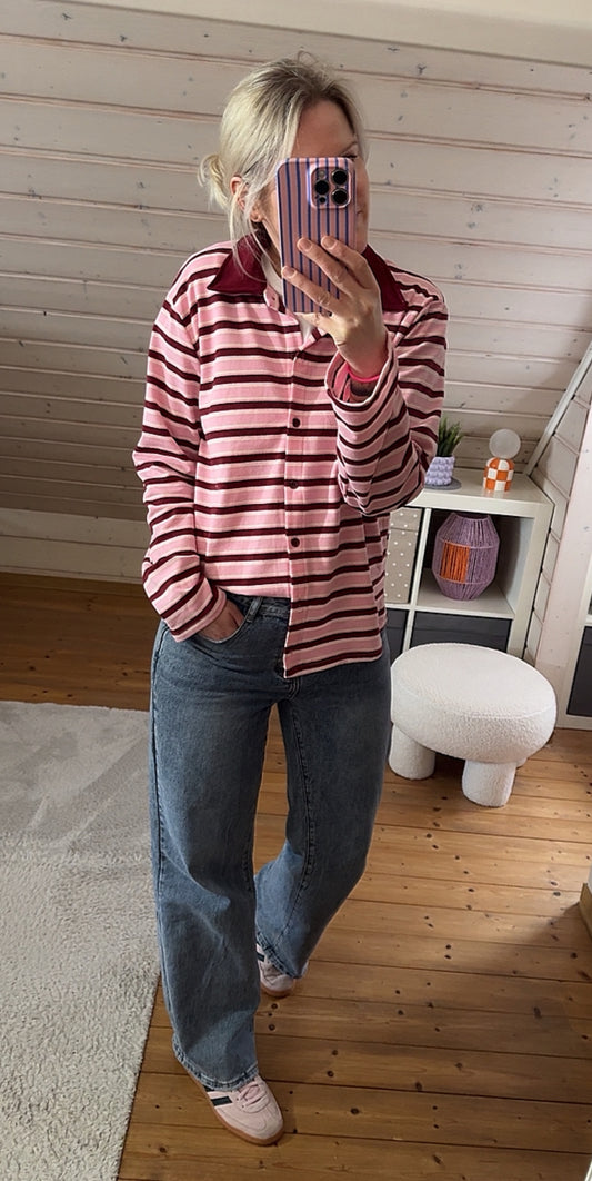 Streifen LONGSHIRT Kragen & Knöpfe / SWEATER leicht