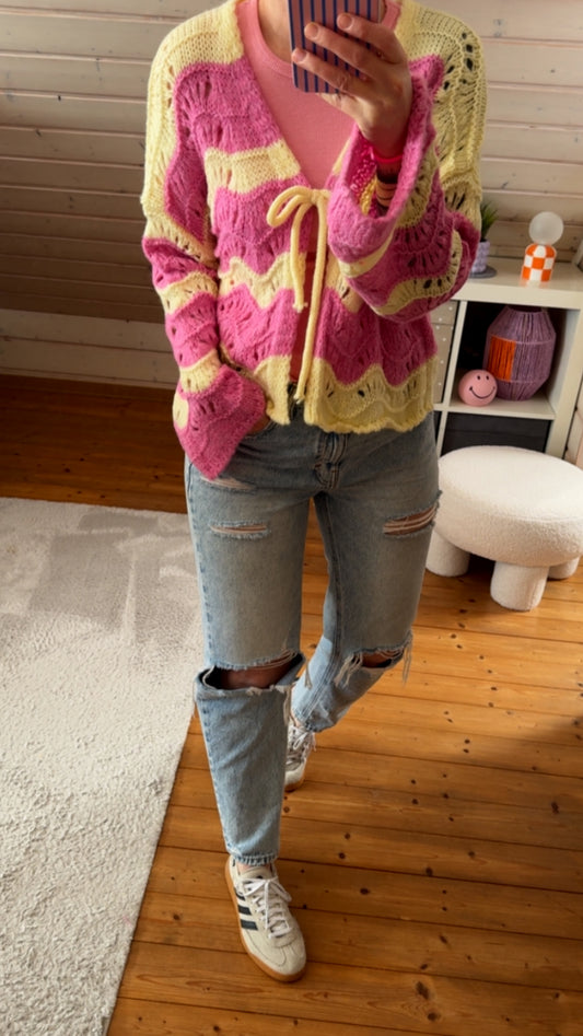 Strickjacke BOHO Lochstrick verschiedene Farben