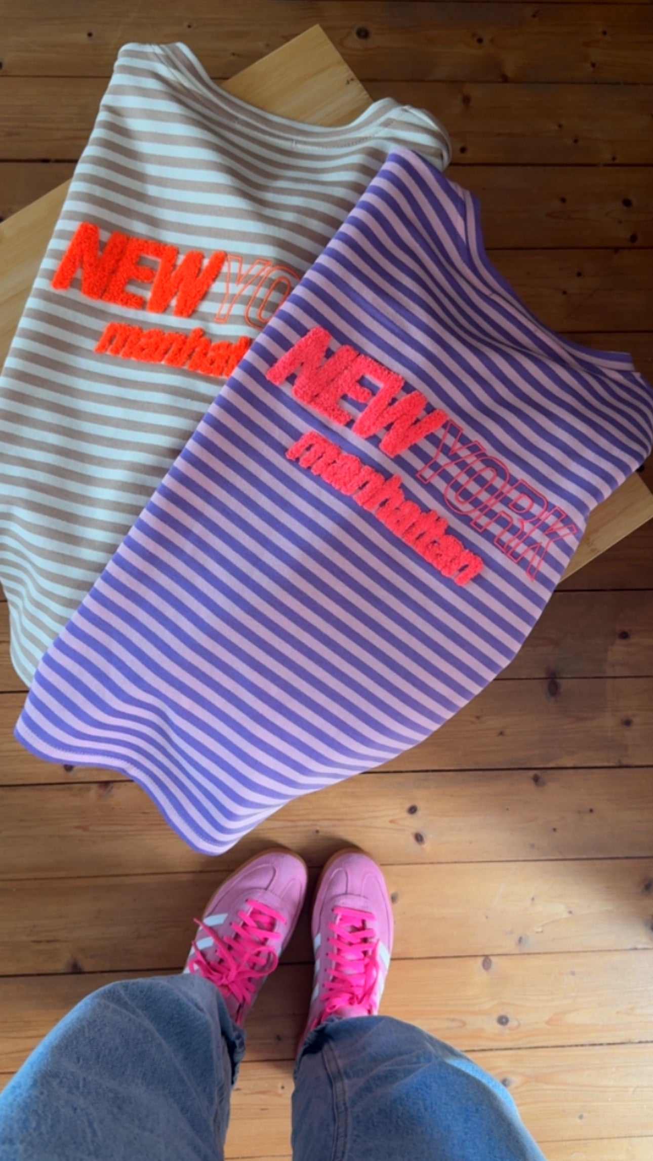 T-SHIRT PREMIUM STREIFEN FRENCH TERRY FLUFF NY RÜCKENFLUFF + STICK