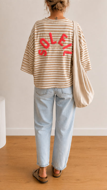 Streifen T-SHIRT PREMIUM SOLEIL FLUFF French Terry 8 FARBEN