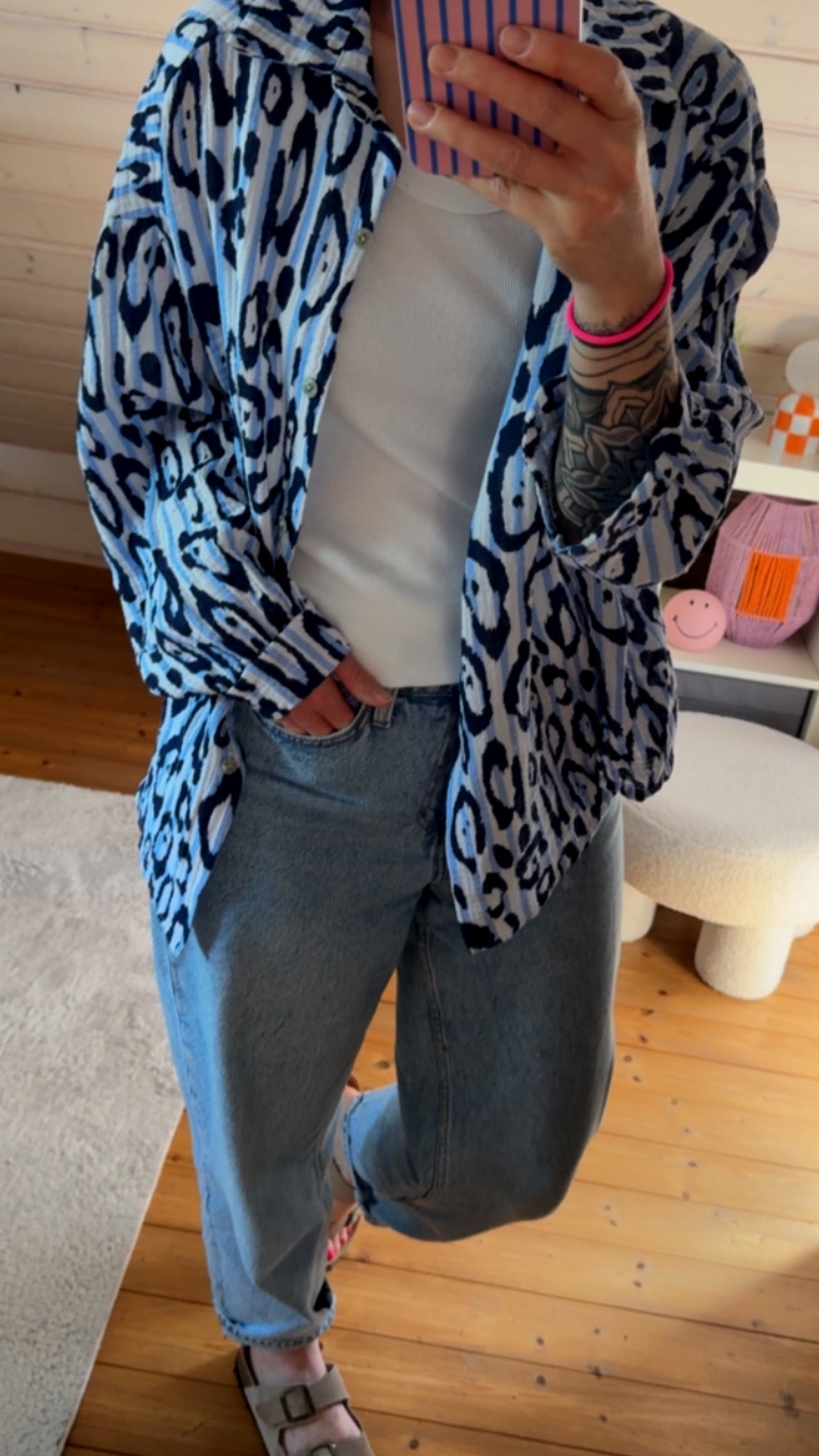 Musselin Bluse Onesize LEO-STREIFEN 5 Farben