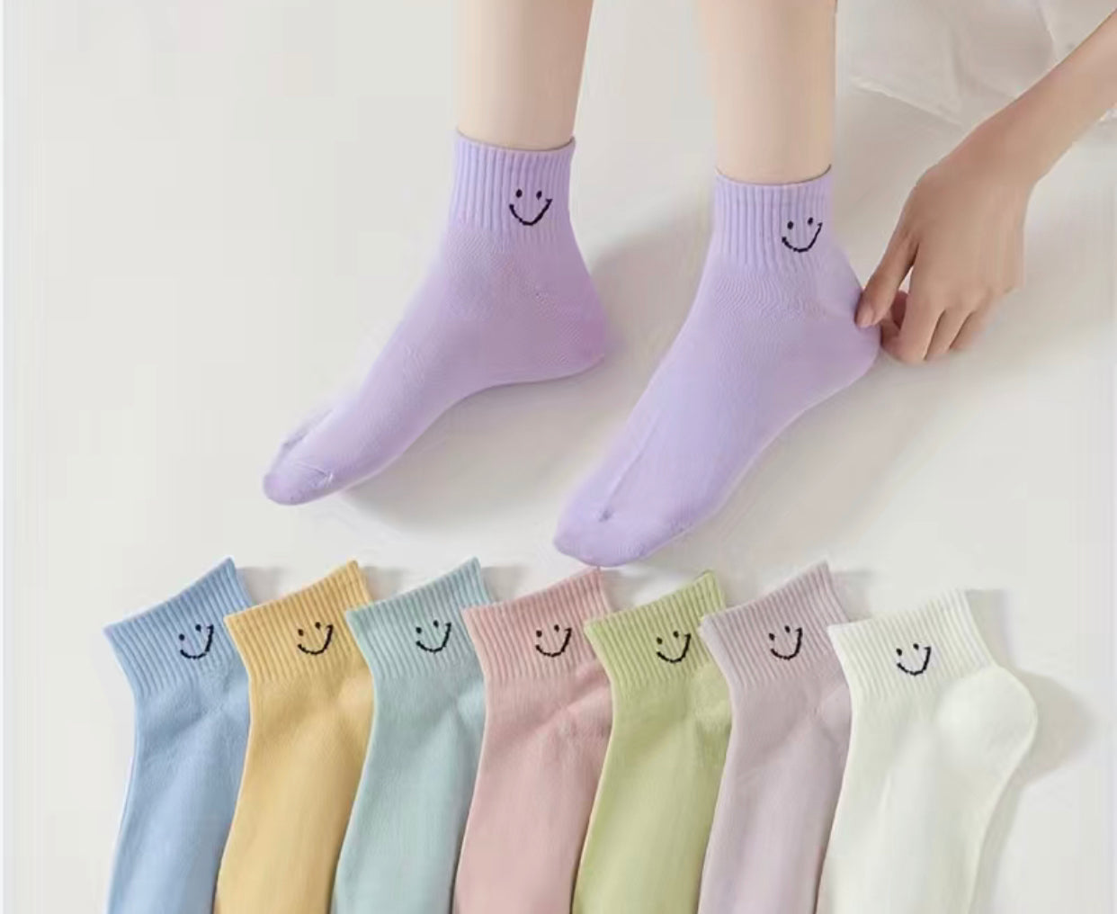 Damen Sneaker Socken 8 Paar lächelndes Gesicht Pastell Onesize