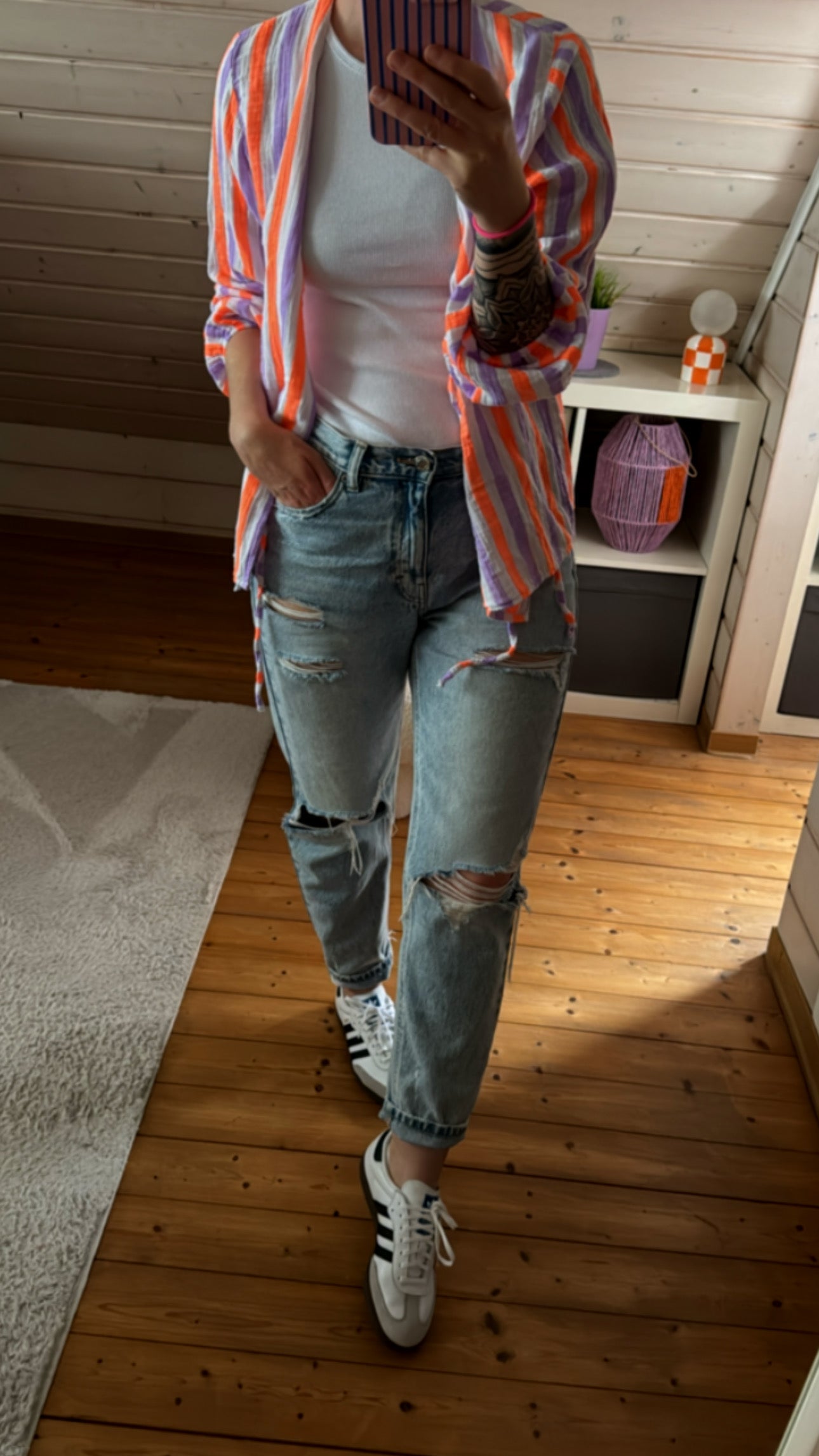Musselin Bluse Tunika Onesize Streifen