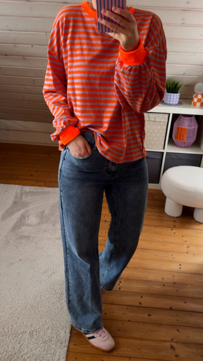 Streifen LONGSHIRT /  SWEATER LEICHT NEON / 4 Farben