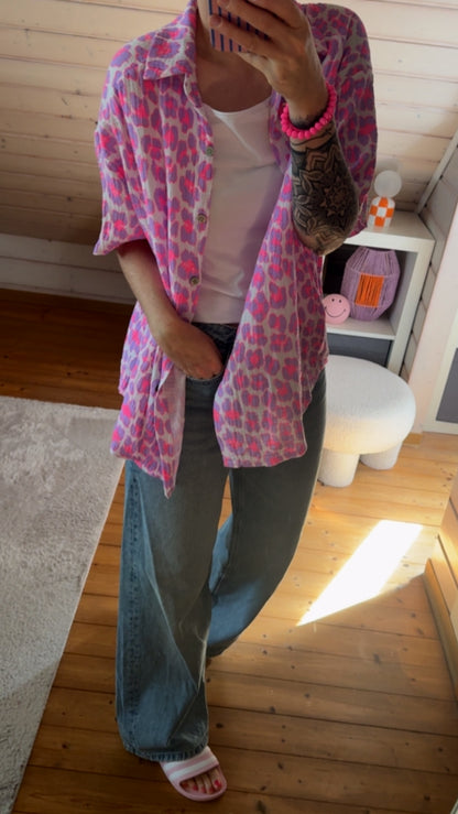 Musselin Bluse kurzarm Onesize Leo 9 FARBEN