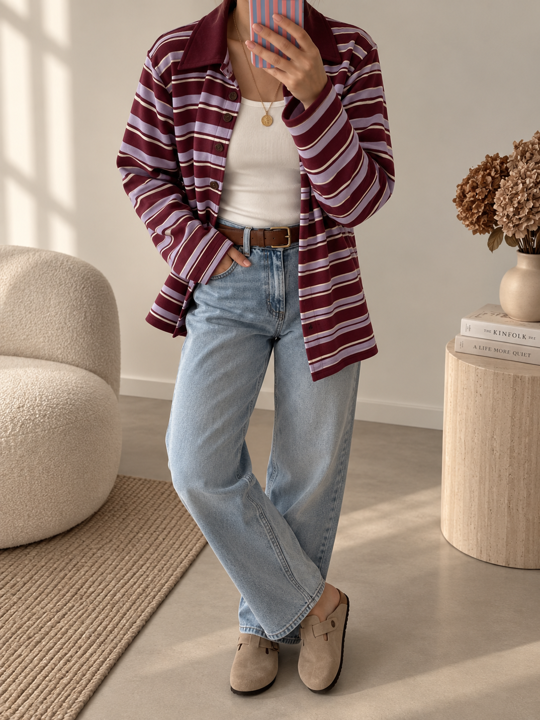 Streifen LONGSHIRT Kragen & Knöpfe / SWEATER leicht