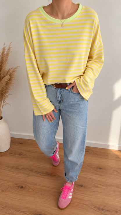 BASIC LONGSHIRT Gestreift/ Neon Detail