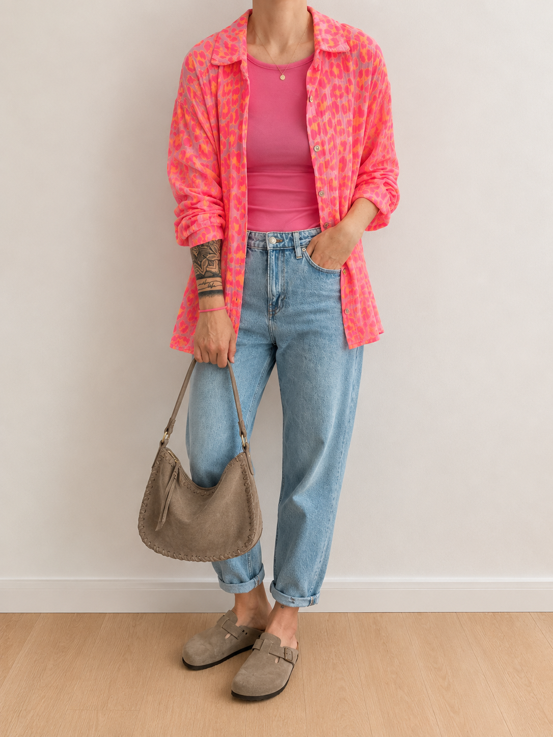 Musselin Bluse Onesize LEO langarm
