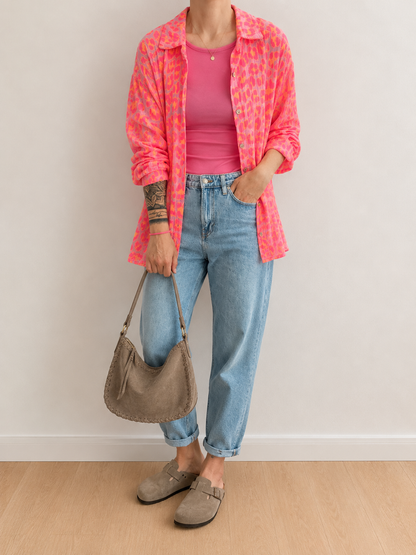 Musselin Bluse Onesize LEO langarm