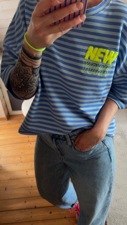 T-SHIRT PREMIUM STREIFEN FRENCH TERRY FLUFF NY RÜCKENFLUFF + STICK