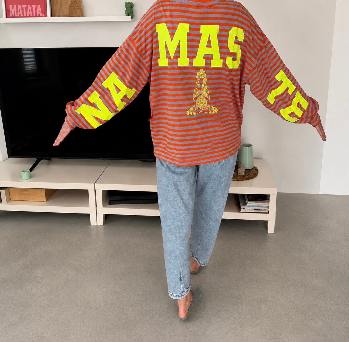 Streifen LONGSHIRT / SWEATER leicht NAMASTE / RÜCKENPRINT 3 FARBEN
