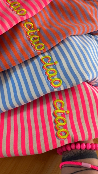 T-SHIRT PREMIUM STREIFEN FRENCH TERRY CIAO STICKEREI