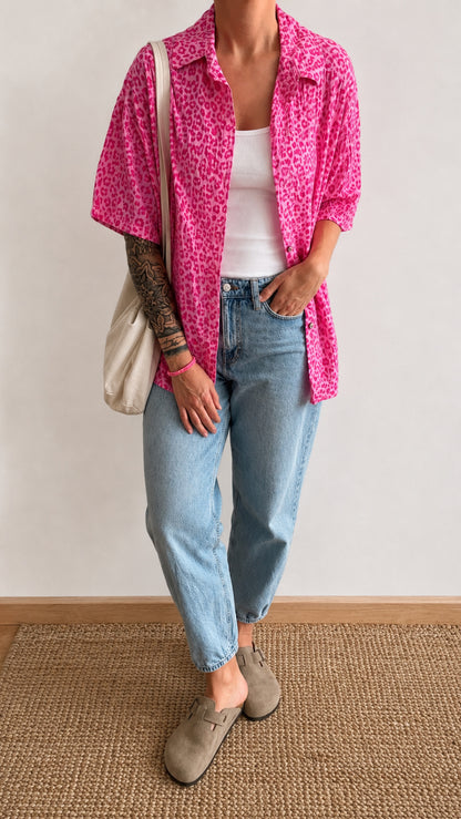 Musselin Bluse kurzarm Onesize Leo 5 Farben