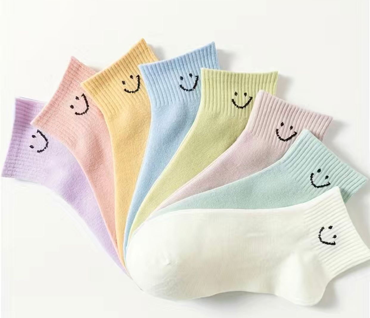 Damen Sneaker Socken 8 Paar lächelndes Gesicht Pastell Onesize