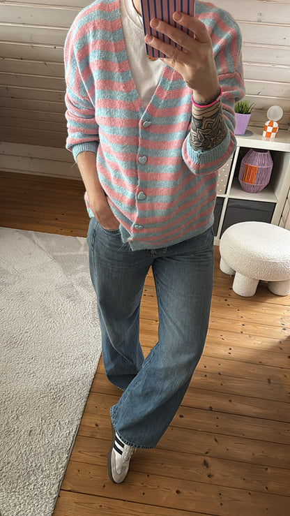 Strickjacke Cadigan STRIPES Herz Knöpfe