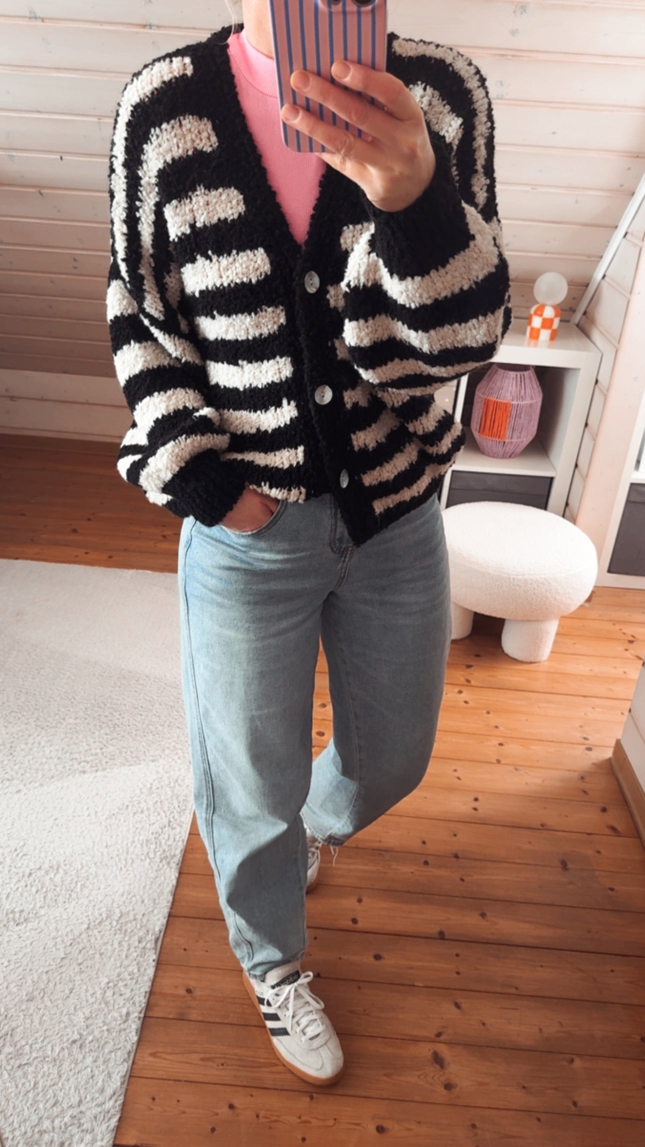 Cardigan Strickjacke Bouclé Streifen Onsesize