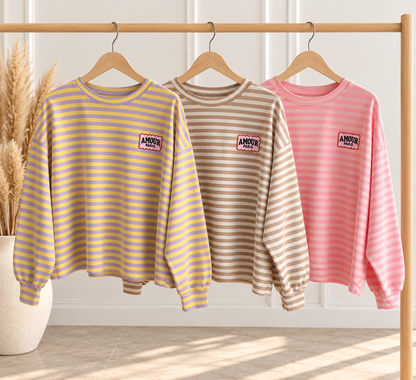 Streifen LONGSHIRT / SWEATER leicht AMOUR / 3 Farben