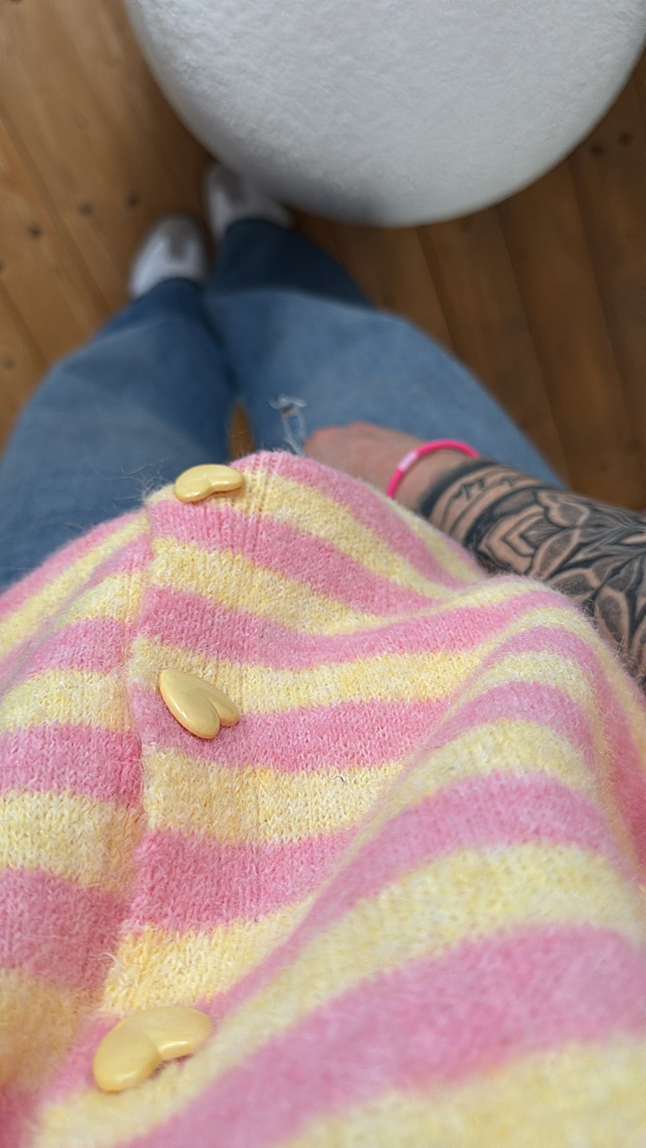 Strickjacke Cadigan STRIPES Herz Knöpfe