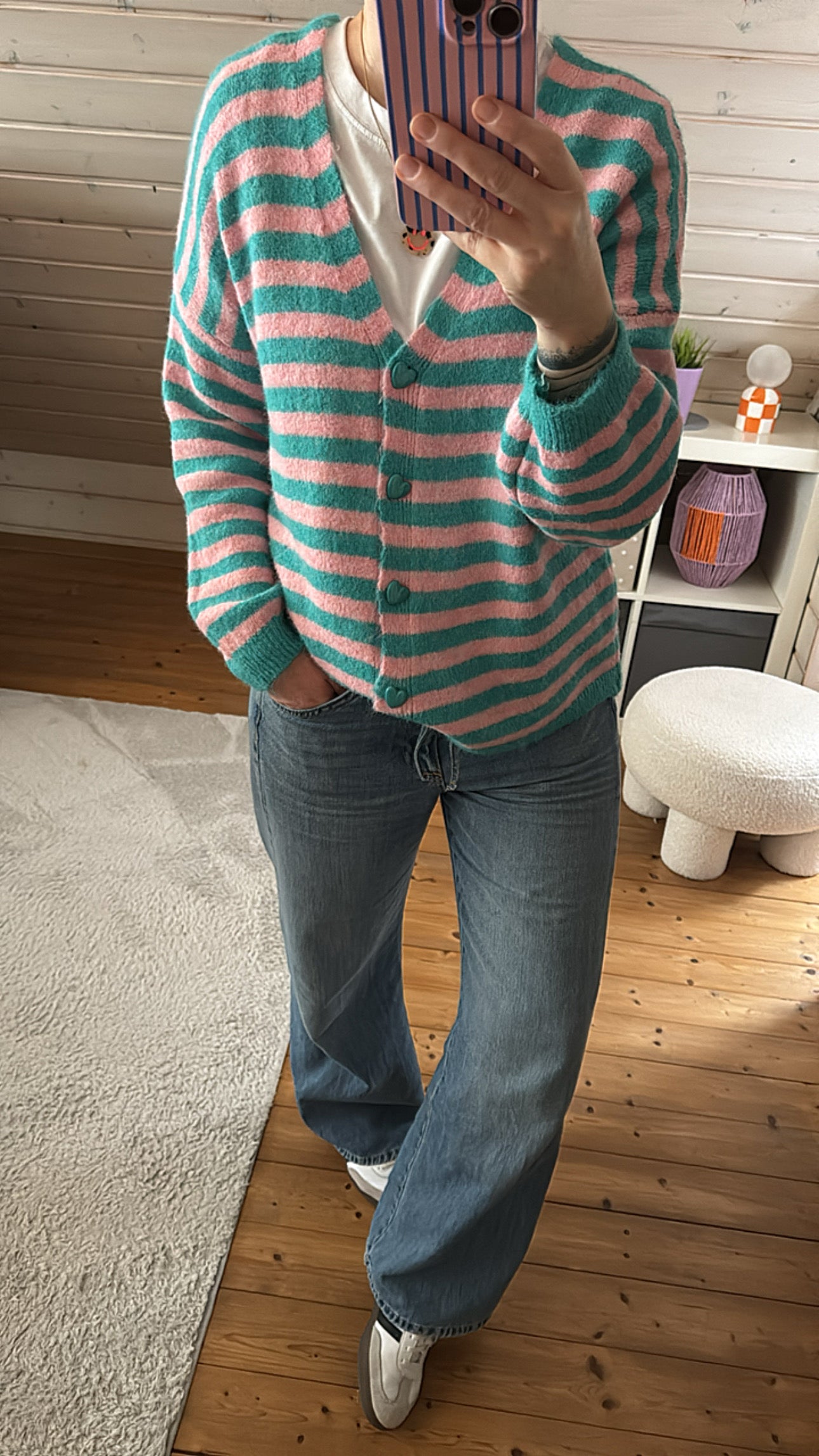 Strickjacke Cadigan STRIPES Herz Knöpfe