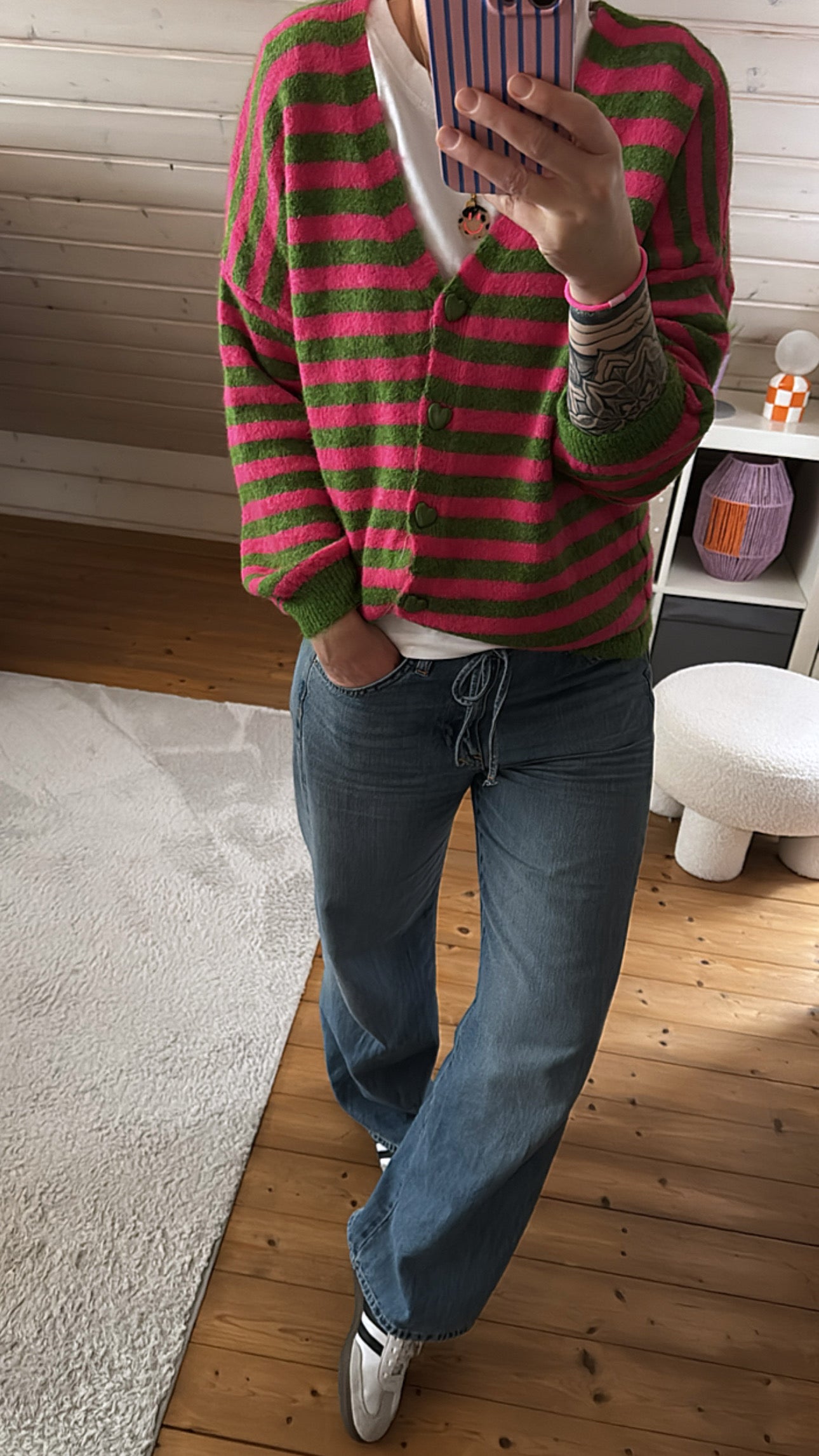 Strickjacke Cadigan STRIPES Herz Knöpfe