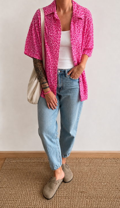 Musselin Bluse kurzarm Onesize Leo 5 Farben