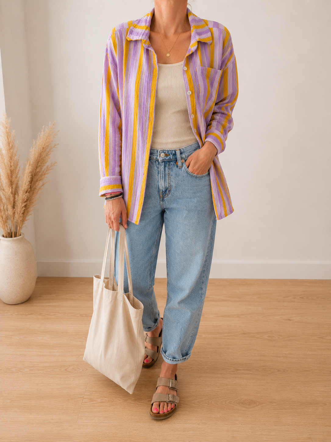 Musselin Bluse Onesize STREIFEN