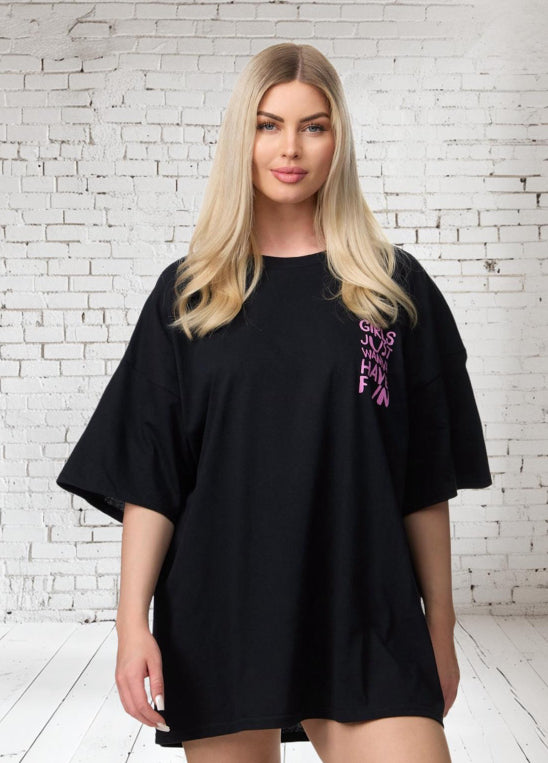 OVERSIZE T-SHIRT Onesize GIRLS JUST WANNE HAVE FUN