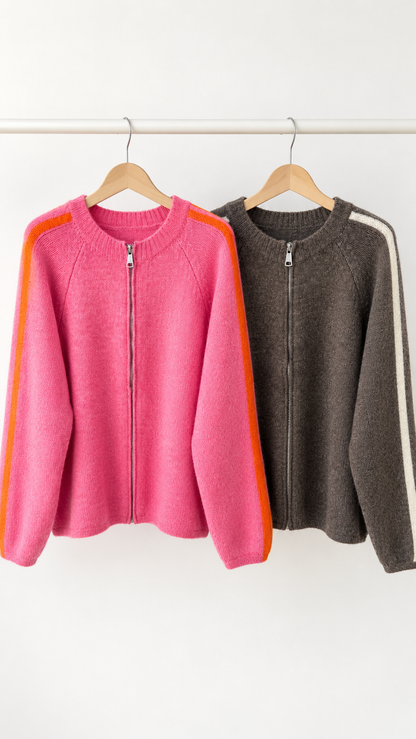 STRICK-JACKE Reißverschluss 3/4 Ärmel, 2 Farben