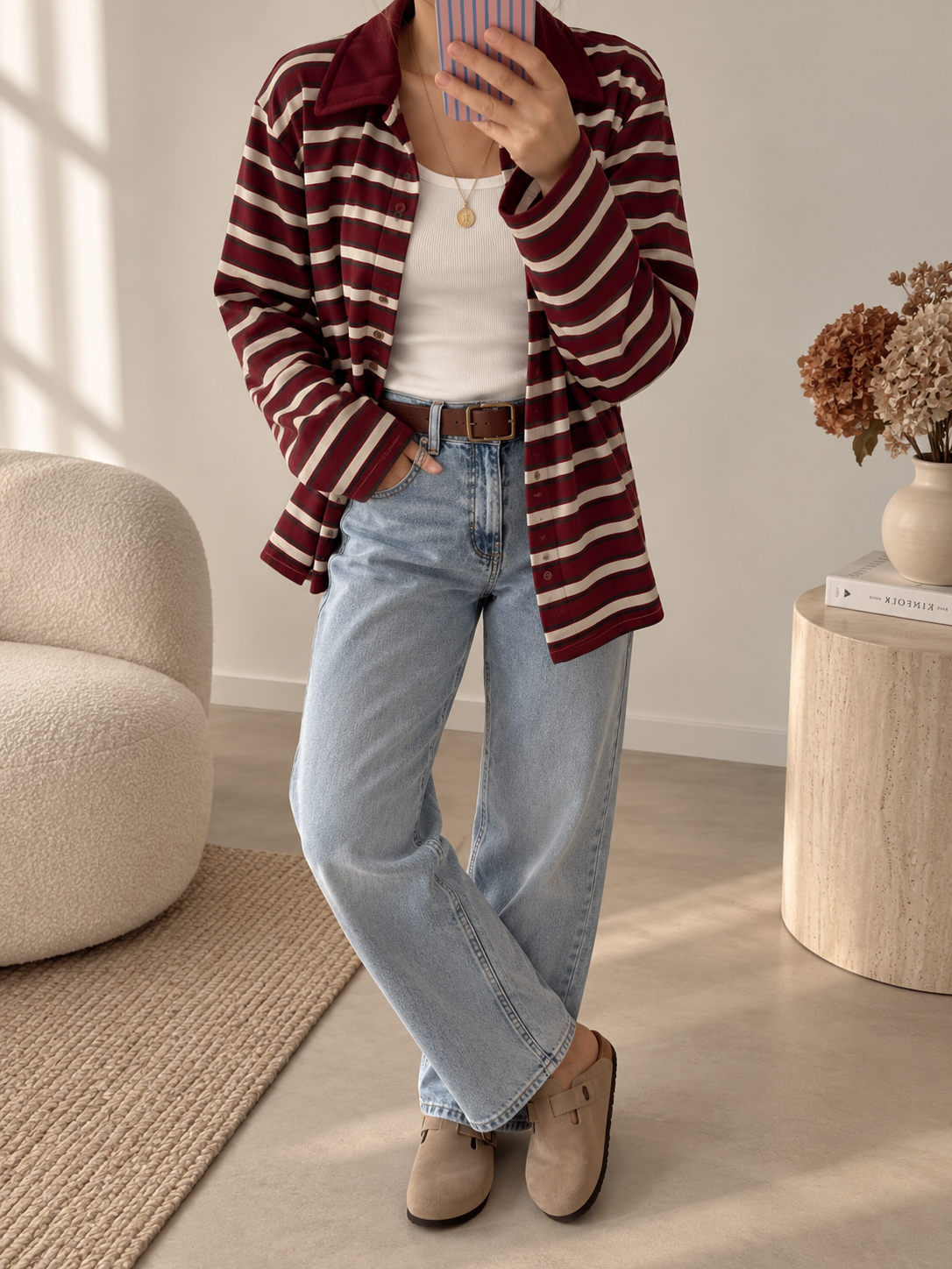 Streifen LONGSHIRT Kragen & Knöpfe / SWEATER leicht