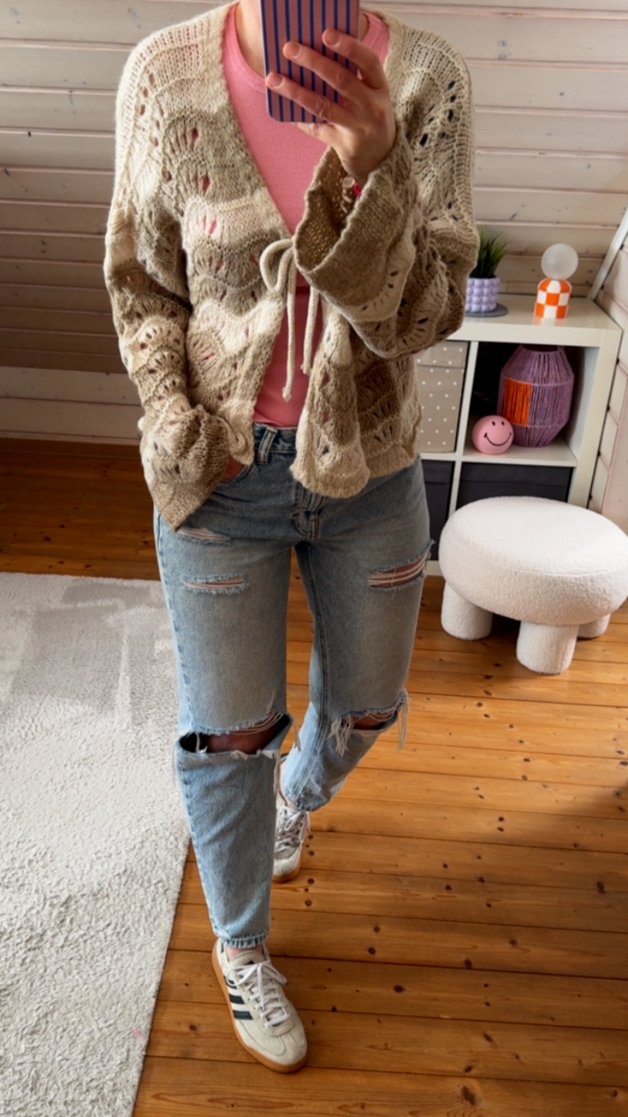 Strickjacke BOHO Lochstrick verschiedene Farben