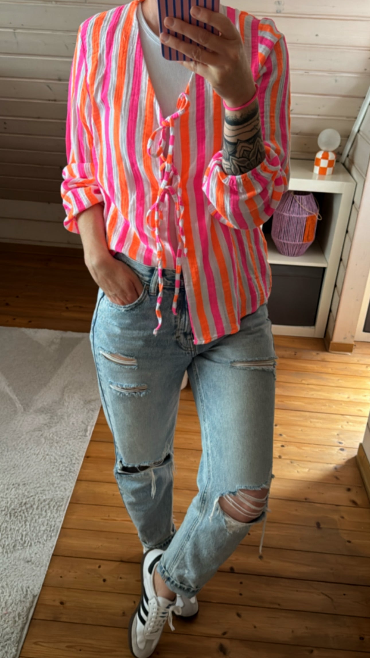 Musselin Bluse Tunika Onesize Streifen