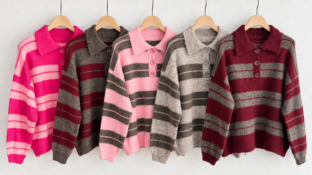 STRICK-Pullover Streifen 5 Farben Kragen