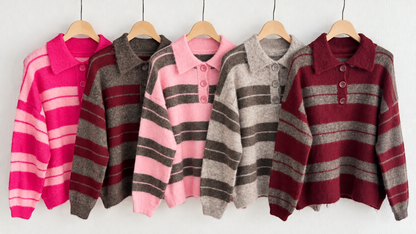 STRICK-Pullover Streifen 5 Farben Kragen