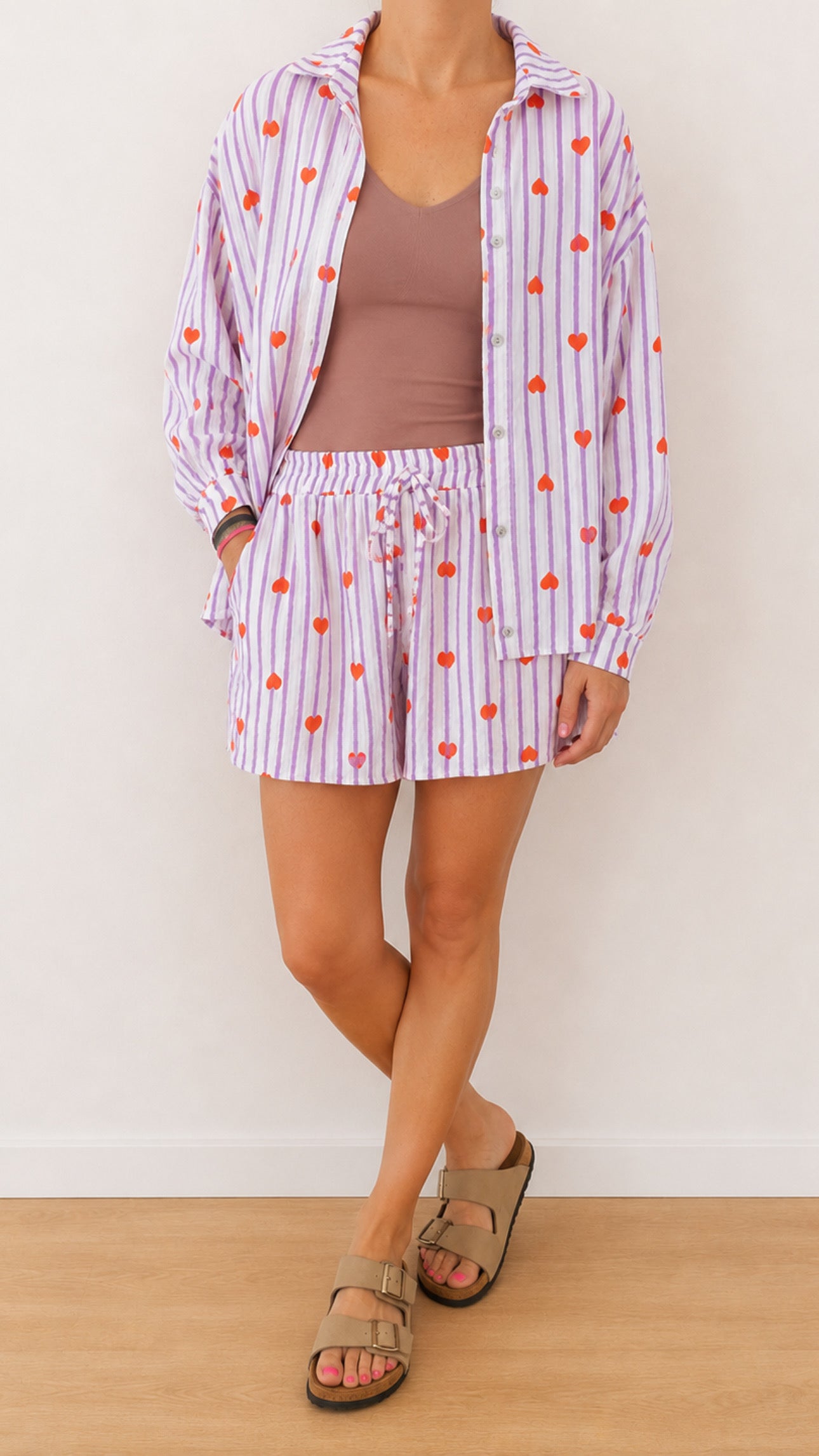 Musselin Shorts / Bluse Onesize STREIFEN HERZEN Mix & Match