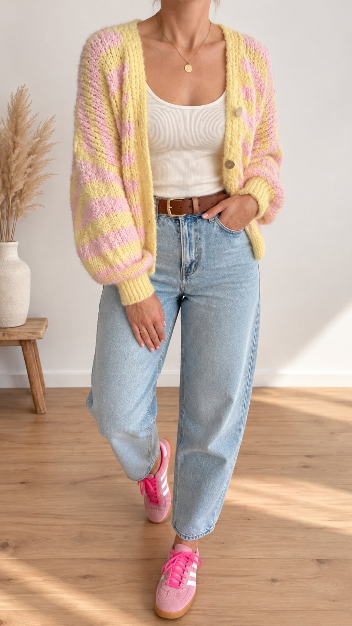 Cardigan Strickjacke Bouclé Streifen Onsesize