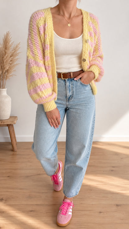 Cardigan Strickjacke Bouclé Streifen Onsesize