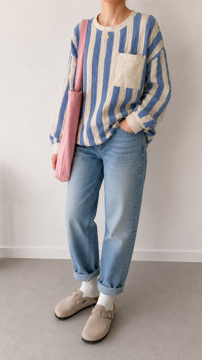 MUSSELIN SHIRT CASUAL STREIFEN