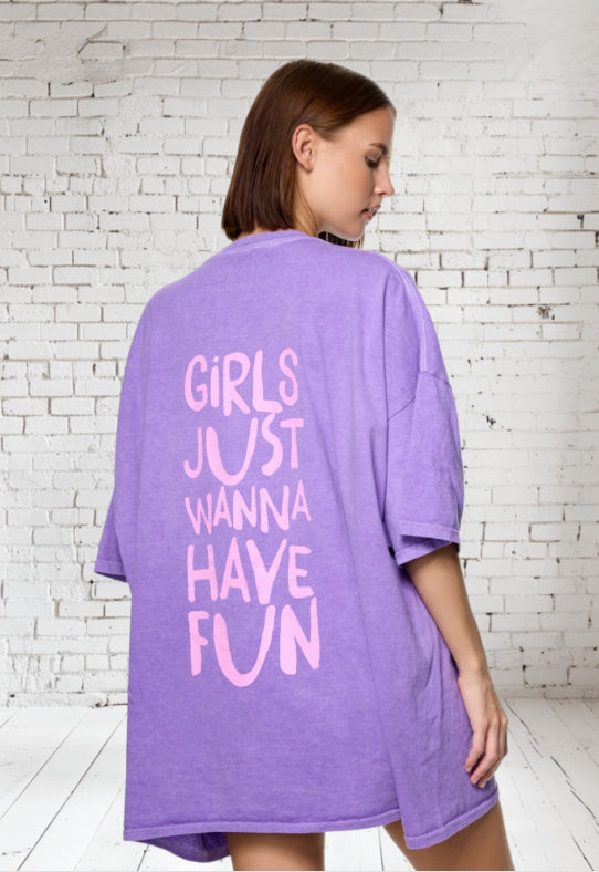 OVERSIZE T-SHIRT Onesize GIRLS JUST WANNE HAVE FUN